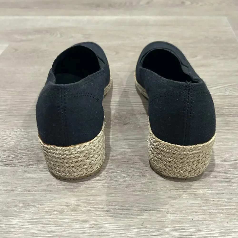 Grasshoppers Women's Sz 7 Casita Black Canvas Slip On Platform Wedge Espadrilles